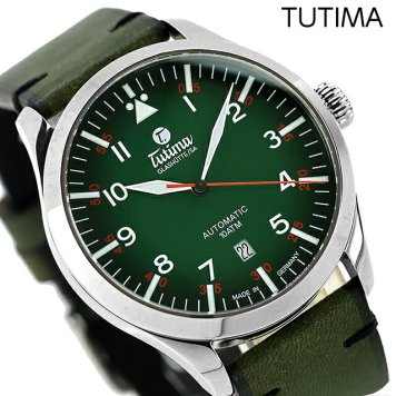 チュチマ グランド フリーガー 自動巻き 腕時計 ブランド メンズ 革ベルト TUTIMA 6105-29 アナログ グリーン