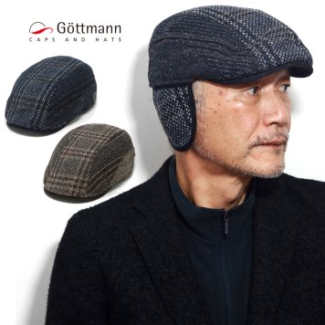 メンズ ハンチング チェック柄 帽子 大きいサイズ 内耳付き イヤマフ付き 秋冬 ハンチング帽 チェック 紳士帽子 ゴットマン ウール カシミヤ ツイード 57cm 59cm 61cm 63cm ネイビー ブラウン 誕生日 プレゼント クリスマス ギフト包装 ラッピング