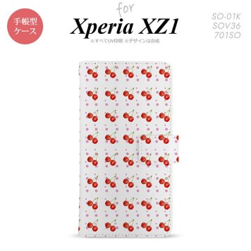 【手帳型 スマホ カバー ケース】【SO01K】【エクスペリア XZ1】手帳型 ケース SO-01K スマホ カバー Xperia XZ1 エクスペリア さくらんぼ・チェリー 白 nk-004s-so01k-dr179【メール便送料無料】