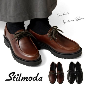 【Stilmoda スティルモーダ】カウレザー モカシン チロリアン シューズ (5709nappa)レディース 靴 秋 冬 フラットシューズ 革靴 牛革 イタリア製 ローヒール おしゃれ きれいめ 黒 茶 本革 きれいめ 60代 50代 40代 30代 マニッシュ 上品 母の日 クリスマス ギフト プレゼント