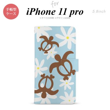 iPhone11Pro iPhone11 Pro 手帳型スマホケース カバー ホヌ ティアレ 水色  nk-004s-i11p-dr1082