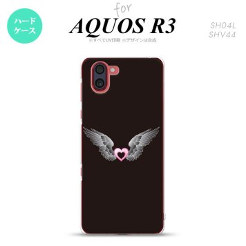 SH-04L SHV44 R3 AQUOS R3 スマホケース カバー 黒翼 ハート 黒 ピンク nk-r3-467