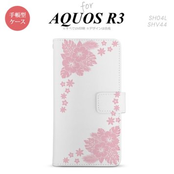 SH-04L/SHV44 AQUOS R3 手帳型スマホケース カバー ハイビスカス クリア ピンク  nk-004s-r3-dr1056