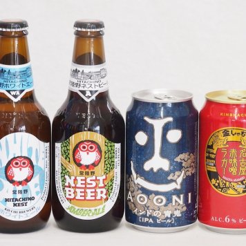 クラフトビール4本セット(インドの青鬼IPA缶 名古屋赤味噌ラガー缶 常陸野ホワイトエール瓶 常陸野ネスト瓶) 350ml×2本 330ml×2本