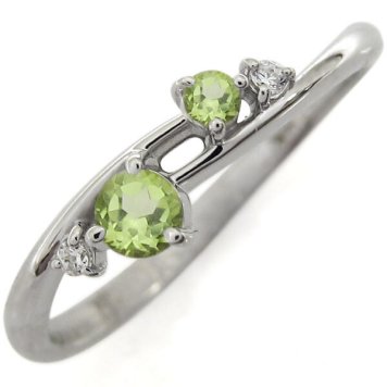 プラチナ シンプルリング ペリドットリング 上品 婚約指輪