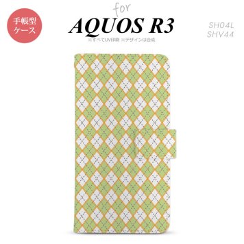 SH-04L/SHV44 AQUOS R3 手帳型スマホケース カバー アーガイル 緑 グレー  nk-004s-r3-dr1407