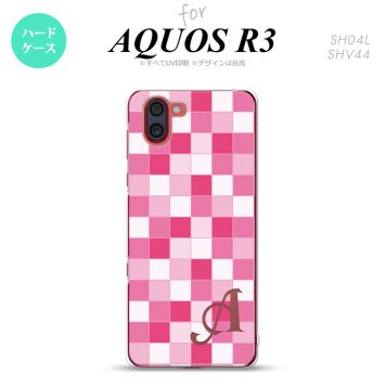 SH-04L SHV44 R3 AQUOS R3 スマホケース カバー スクエア モザイク ピンク +アルファベット nk-r3-1018i