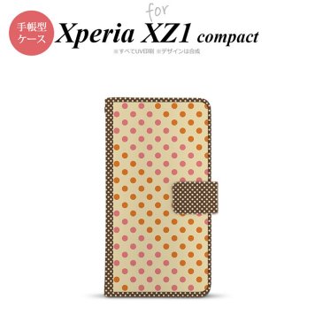 【手帳型 スマホ カバー ケース】【SO02K】【エクスペリア XZ1】手帳型 ケース SO-02K スマホ カバー Xperia XZ1 Compact エクスペリア ドット・水玉 ベージュ×オレンジ nk-004s-so02k-dr1648【メール便送料無料】