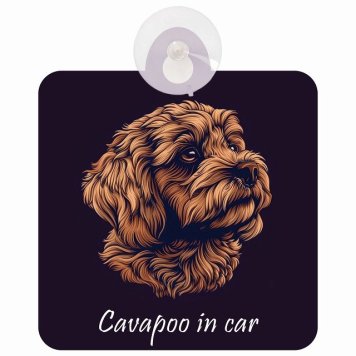 Cavapoo キャバプー Bタイプ 車 窓ガラス 吸盤タイプ 犬 かっこいい おしゃれ イラスト付 DOG IN CAR ドッグインカー ドッグオンボード 安全対策 セーフティサイン デコ 外出 ドライブ カーサイン 吸盤