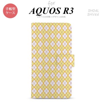 SH-04L/SHV44 AQUOS R3 手帳型スマホケース カバー アーガイル 黄 紫  nk-004s-r3-dr1405