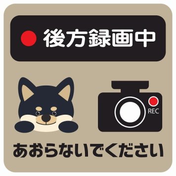 ドラレコ ステッカー シール 後方録画中 あおらないでください 黒柴 グレーベージュ 13x13cm 正方形 おしゃれ かわいい ドラレコシール 安全対策 危険運転 煽り運転 前後 アニマル 動物 イラスト付 ドライブレコーダー REC  カーサイン