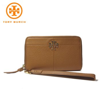 トリーバーチ アウトレット TORY BURCH モバイルアクセサリー 44734-1017-209 レザー IVY SMARTPHONE WRISTLET レザー ストラップ付 ラウンドファスナー スマートフォンケース BARK(209)：ブラウン系【レディース】