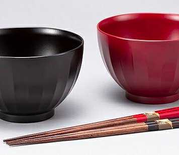 吟朱・溜　夫婦大椀（箸付）（R) インテリア 漆器 盆 カタログギフト 景品 粗品