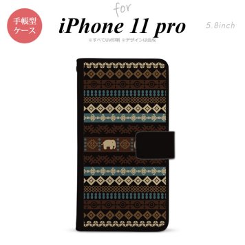 iPhone11Pro iPhone11 Pro 手帳型スマホケース カバー エスニック ゾウ 黒  nk-004s-i11p-dr1571