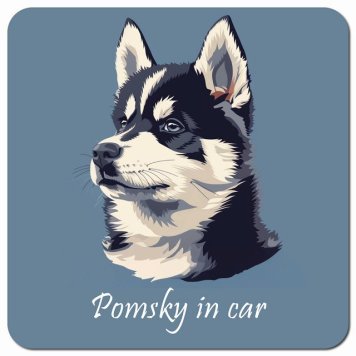 イラスト付 Dog in Car ポンスキー Bタイプ カーサイン 車 マグネットステッカー 犬 マグネット 強力 13x13cm 正方形 おしゃれ かわいい ドラレコステッカー 安全対策 危険運転 煽り運転 アニマル 動物 犬種別 屋外 防水 屋内