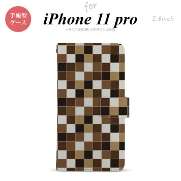 iPhone11Pro iPhone11 Pro 手帳型スマホケース カバー スクエア モザイク 茶  nk-004s-i11p-dr1021