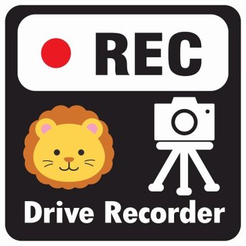 ドラレコ ステッカー シール REC Drive Recorder らいおん ブラック 13x13cm 正方形 おしゃれ かわいい ドラレコシール 安全対策 危険運転 煽り運転 前後 アニマル 動物 イラスト付 ドライブレコーダー 録画 カーサイン