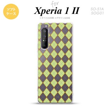 Xperia 1 II 5G スマホケース 背面カバー ストラップホール有り ソフトケース アーガイル クリア 緑 ストラップホール おしゃれ かわいい かっこいい メンズ レディース nk-xp12-tp1408