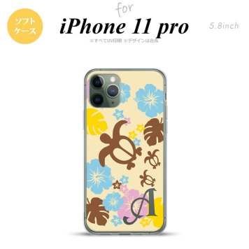 iPhone11Pro iPhone11 Pro スマホケース ソフトケース ホヌ ハイビスカス 黄 +アルファベット メンズ レディース nk-i11p-tp1105i