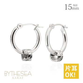 ハワイアンジュエリー フープピアス ピアス ホワイトゴールド ピアス 外径15mm クロッシングピアス スクロールチューブ ゴールド 揺れる 片耳(1個)購入可 K14 14K PM2053 彼女 妻 女性 レディース プレゼント ハロウィン 【品番：GE223W】