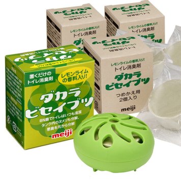 ダカラビセイブツ レモンライムの香料入り ケース入り1個＆つめかえ用6個(2個入り1箱×3)セット[明治 タンクに置くだけのトイレ洗浄消臭剤(洗浄剤)安全な微生物のBN菌が便器・排水管の汚れを分解 悪臭を除去 トイレ掃除用品 トイレ用洗剤]