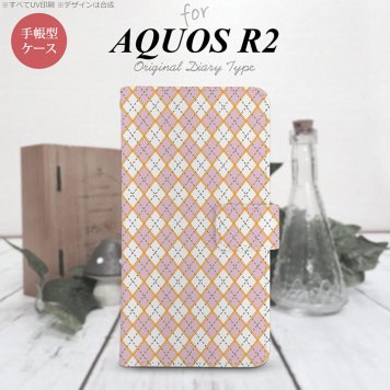 SH-03K/SHV42/706SH AQUOS R2 手帳型スマホケース カバー アーガイル ピンク グレー  nk-004s-r2-dr1411