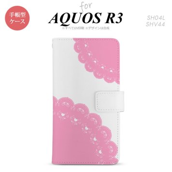 SH-04L/SHV44 AQUOS R3 手帳型スマホケース カバー レース ピンク  nk-004s-r3-dr724