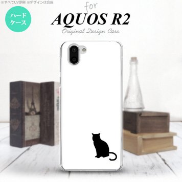 AQUOS R2 アクオス アール2 SH-03K SHV42 専用 スマホケース カバー ハードケース 猫(影) 白×黒 nk-r2-427[スマホ,スマホケース,スマホカバー,ケース,カバー,ジャケット]
