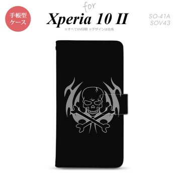 Xperia10 II 手帳型 スマホケース 全面印刷 おしゃれ ストラップホール有り ドクロ nk-004s-xp102-dr514