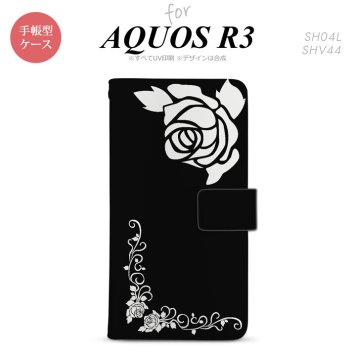 SH-04L/SHV44 AQUOS R3 手帳型スマホケース カバー バラ 黒 白  nk-004s-r3-dr1068