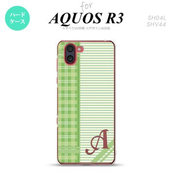 SH-04L SHV44 R3 AQUOS R3 スマホケース カバー チェック ボーダー 緑 +アルファベット nk-r3-1603i