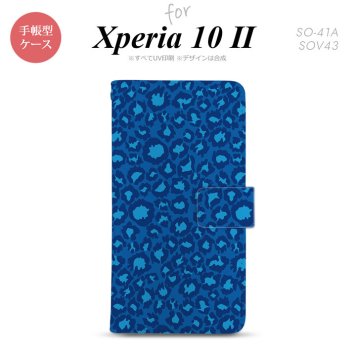 Xperia10 II 手帳型 スマホケース 全面印刷 おしゃれ ストラップホール有り 豹柄 青 nk-004s-xp102-dr896