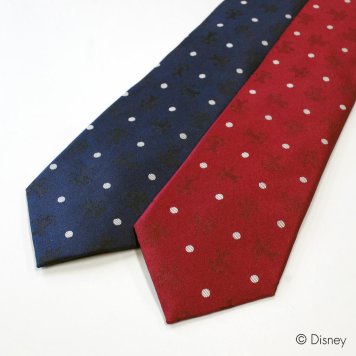ディズニー／ネクタイ ミッキーマウスシルエットネクタイ(ドット柄) ネイビー レッド  Disney necktie シルク100%　プレゼント ギフト　新生活 新社会人 新入社員 フレッシャーズ  父の日　キャラクター 送料無料 DN892841
