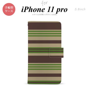 iPhone11Pro iPhone11 Pro 手帳型スマホケース カバー ボーダー 緑  nk-004s-i11p-dr701