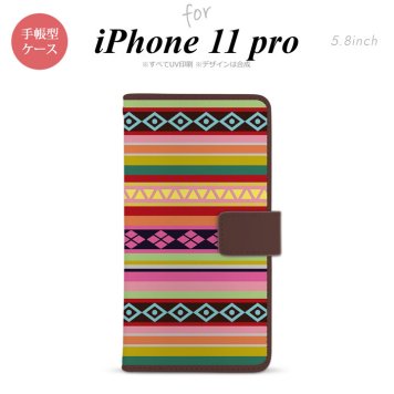 iPhone11Pro iPhone11 Pro 手帳型スマホケース カバー エスニック ボーダー ピンク  nk-004s-i11p-dr1561