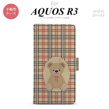 SH-04L/SHV44 AQUOS R3 手帳型スマホケース カバー くま チェック 茶 赤  nk-004s-r3-dr752