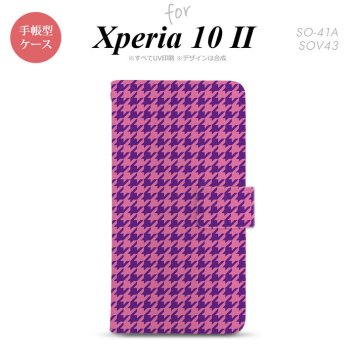Xperia10 II 手帳型 スマホケース 全面印刷 おしゃれ ストラップホール有り 千鳥 格子 小 紫 nk-004s-xp102-dr907