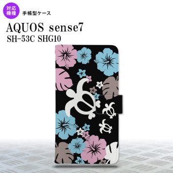 sense7 sense7 手帳型スマホケース カバー ホヌ ハイビスカス 黒 2022年 11月発売 nk-004s-sens7-dr1106