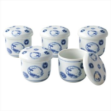 美濃焼 藍染丸紋 むし碗5客揃 31198  内祝 内祝い お祝 御祝 記念品 出産内祝い プレゼント 快気祝い 粗供養 引出物