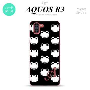 SH-04L SHV44 R3 AQUOS R3 スマホケース カバー カエル かえる A 黒 白 +アルファベット nk-r3-168i