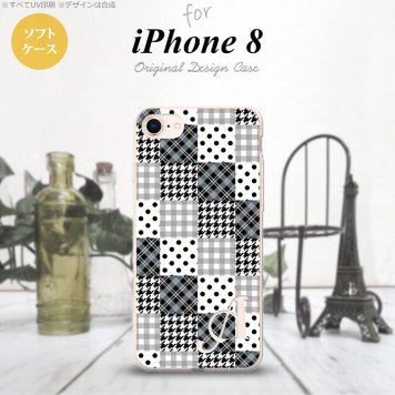 【iPhone8】【スマホケース/スマホカバー】【アイフォン8】iPhone8 スマホケース ケース アイフォン8 イニシャル パッチワーク風 黒 nk-ip8-tp1063ini【メール便送料無料】