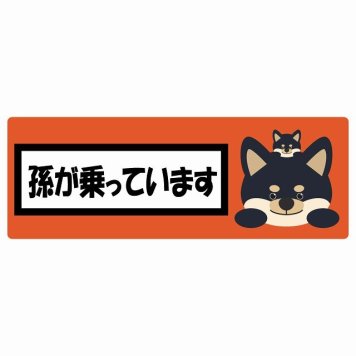 孫が乗っています 祖父母と孫 黒柴 オレンジ サインステッカー シール 車 ステッカー 長方形 14x5cm 防水 屋内 屋外 セーフティサイン 安全対策 車用 安全運転 煽り運転対策 安全対策 かわいい イラスト カーサイン