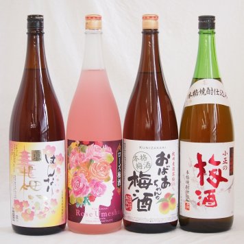 贅沢梅酒4本セット(おばあちゃんの梅酒 ローズ梅酒(愛知) 青梅使用小正の梅酒(鹿児島) 米焼酎仕込はんなり梅酒(京都)) 1800ml×4本