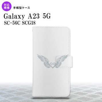 Galaxy A23 GalaxyA23 手帳型スマホケース カバー 白翼 ハート グレー 2022年 10月発売 nk-004s-a23-dr472