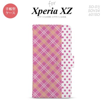 【手帳型 スマホ カバー ケース】【SO01J】【エクスペリア XZ 】手帳型 ケース SO-01J スマホ カバー XPERIA XZ エクスペリア タータン・ドット ピンク nk-004s-so01j-dr1532【メール便送料無料】