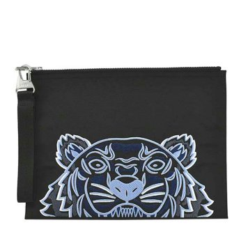 ケンゾー KENZO バッグ FA65PM302F20 99 LARGE CANVAS KAMPUS TIGER POUCH ラージ キャンバス カンプス タイガー ポーチ ストラップ付 クラッチバッグ BLACK ブラック＋ライトブルー＋ブルー系マルチ