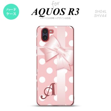 SH-04L SHV44 R3 AQUOS R3 スマホケース カバー ドット リボン ピンク +アルファベット nk-r3-303i