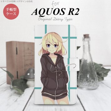 SH-03K/SHV42/706SH AQUOS R2 手帳型スマホケース カバー 女の子 キャラ 水色  nk-004s-r2-dr1330