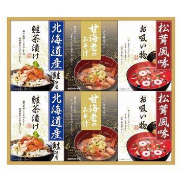 夏の贈り物お中元 山海の幸詰合せ 甘海老みそ汁（7.5g×3袋）･北海道産鮭茶漬け（4g×3袋）･永谷園松茸風味お吸い物（2.3g×4袋）×各2