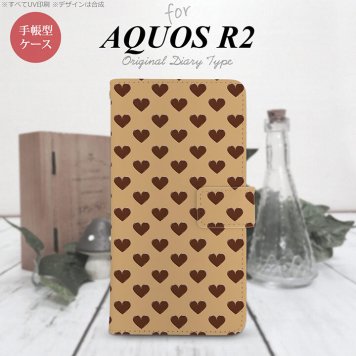 SH-03K/SHV42/706SH AQUOS R2 手帳型スマホケース カバー ハート 茶  nk-004s-r2-dr171